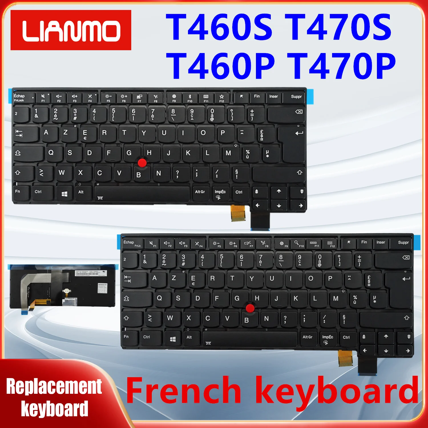 Clavier français pour ordinateur portable Lenovo Thinkpad T460S T470S T460P T470P, avec rétro-éclairage