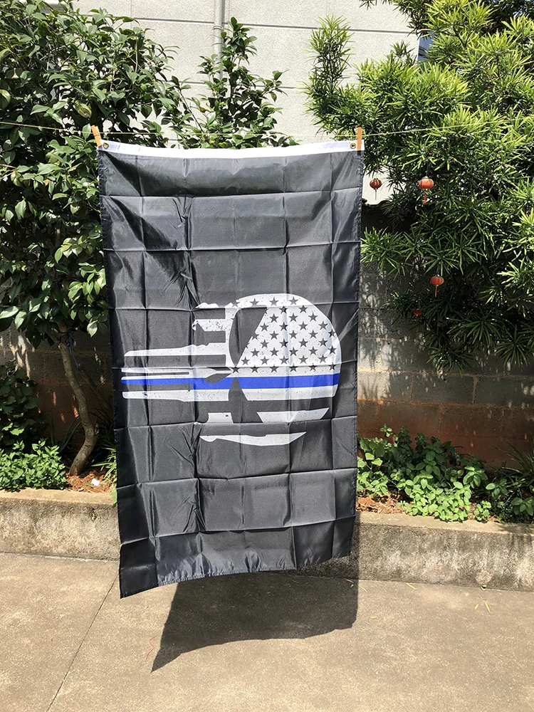 Z-ONE FLAG ​90x150cm Punisher Skull Police Thin Blue Line American Flag 3ft x 5ft polyester hanging decoration  banner