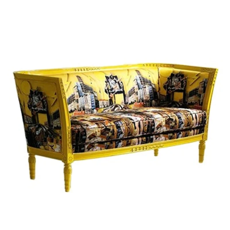 

Solid Wood Sofa Double Canvas Oil Painting Sofa Studio Personality Reception Art Decoration Furniture