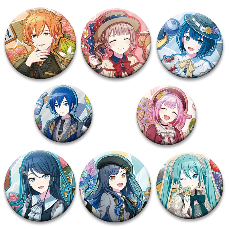 Rin, Len, Luka, Meiko, Kaito, Ick, Saki, HNM, Shiho, Project Comic Brooch MNR, HRK, Airi, Mzk, KHN, AN, Toya, TKS Anime Badge Pins Redondos de Desenho Animado