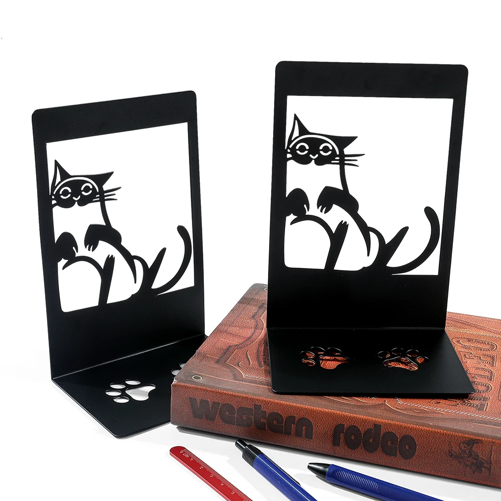 Imagem -04 - Black Cat Pegadas Livro Termina Ferro Bookends Presente para Amores Heavy Book Rack Home Desk Material de Escritório Estilo Pcs