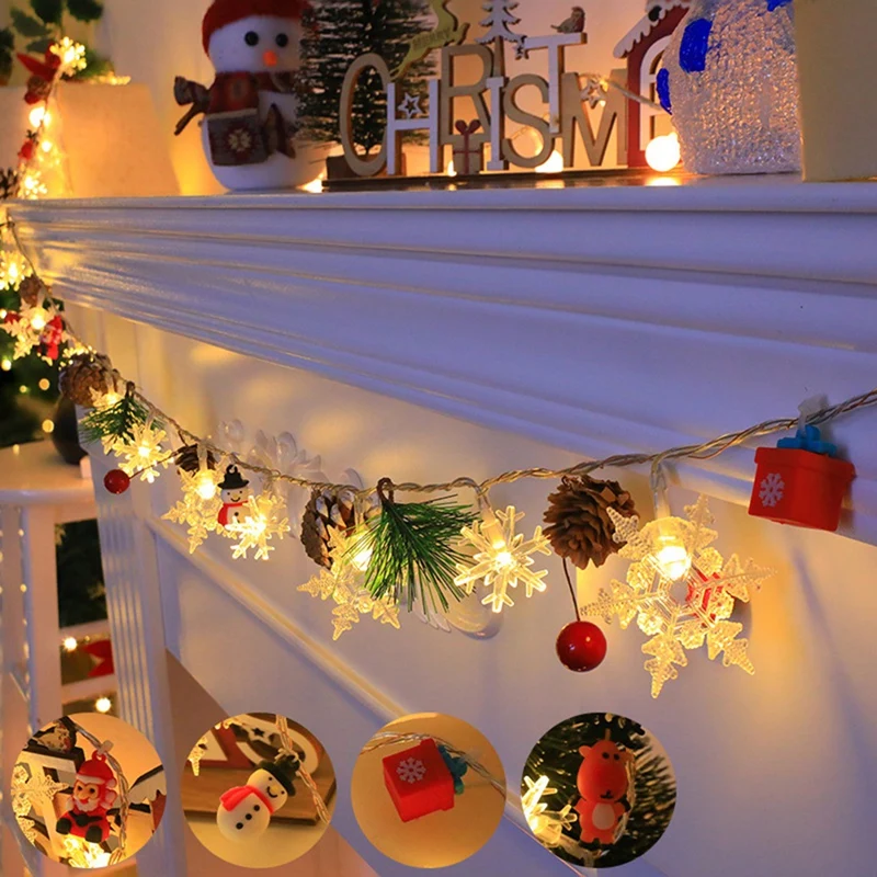 ABSS-20 Leds Snowflake String Fairy Lights Battery Powered Christmas Tree Holiday Garland New Year Bedroom Decoration