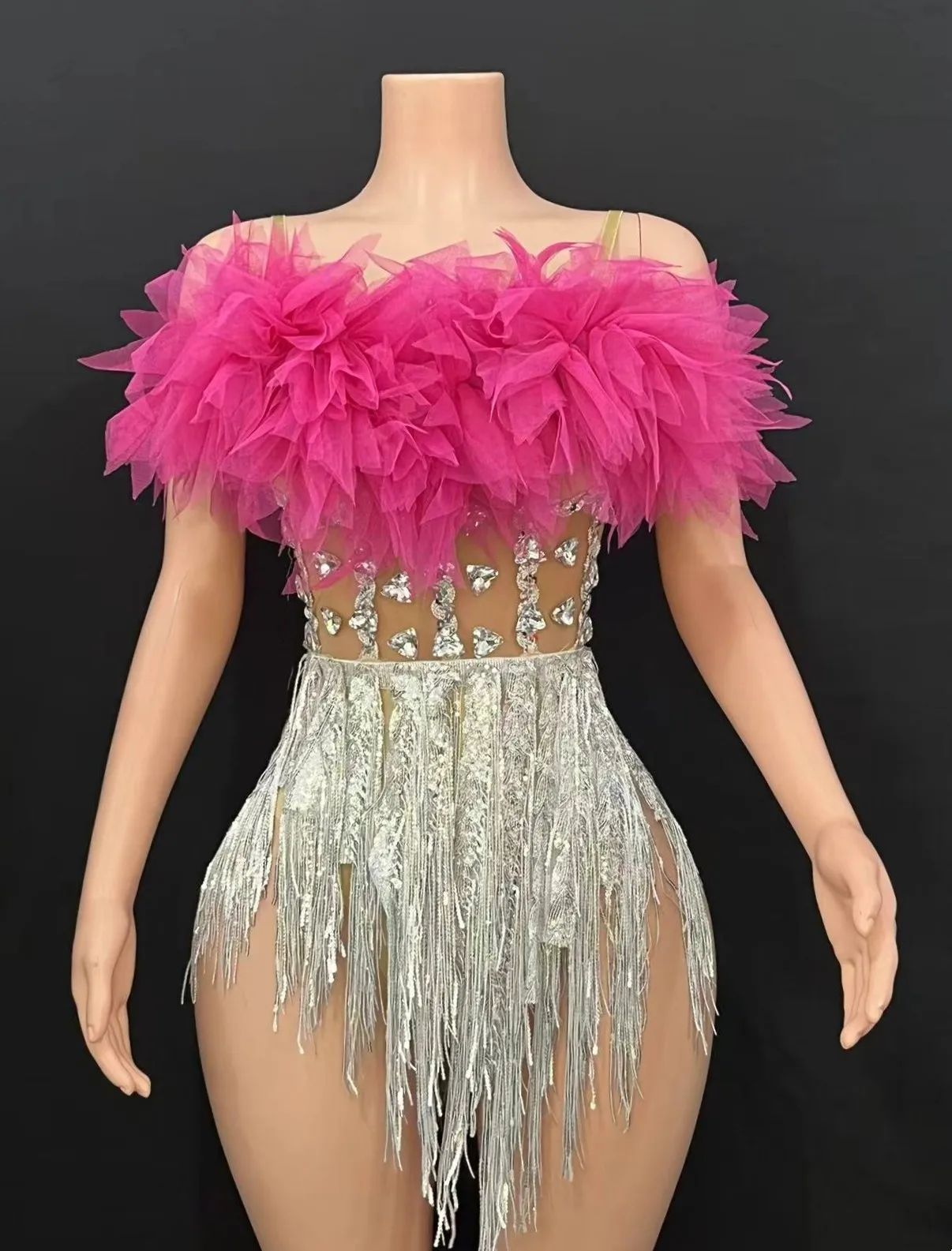 Europäisches und amerikanisches sexy Bühnen-Laufstegkleid, Gaze-Perspektive, Brustumwickel, Hüftrock, Party, Bar, Disco, Tanz, Abendkleid 5