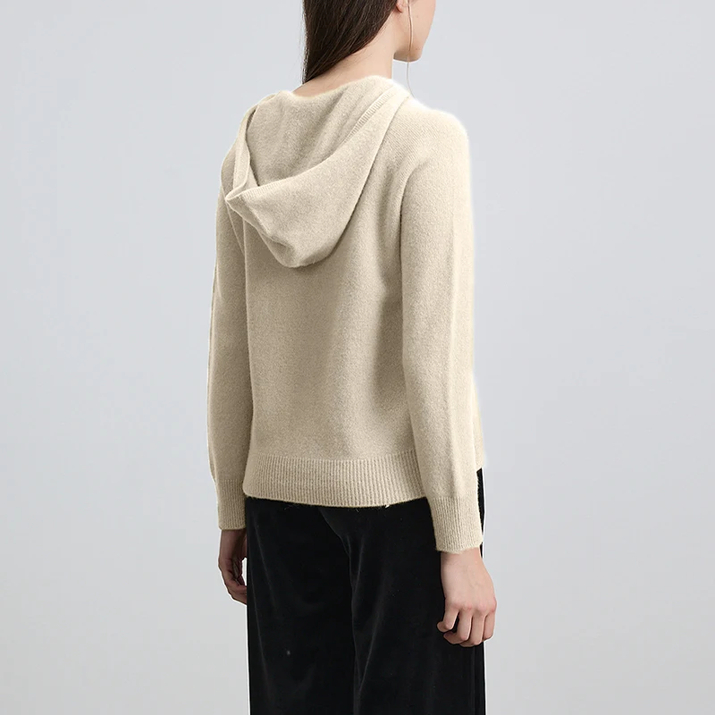 100% الصوف المرأة الخريف الشتاء سترة بلون طويلة الأكمام قناع السترة مرونة لينة عادية مريحة سيدة البلوزات #3