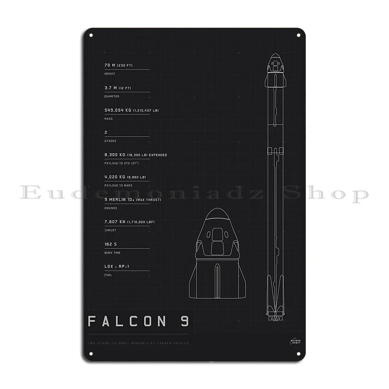 Falcon 9 Blueprint Metal Plaque Poster Rusty Plaques Printing Wall Custom Wall Mural Tin Sign Poster