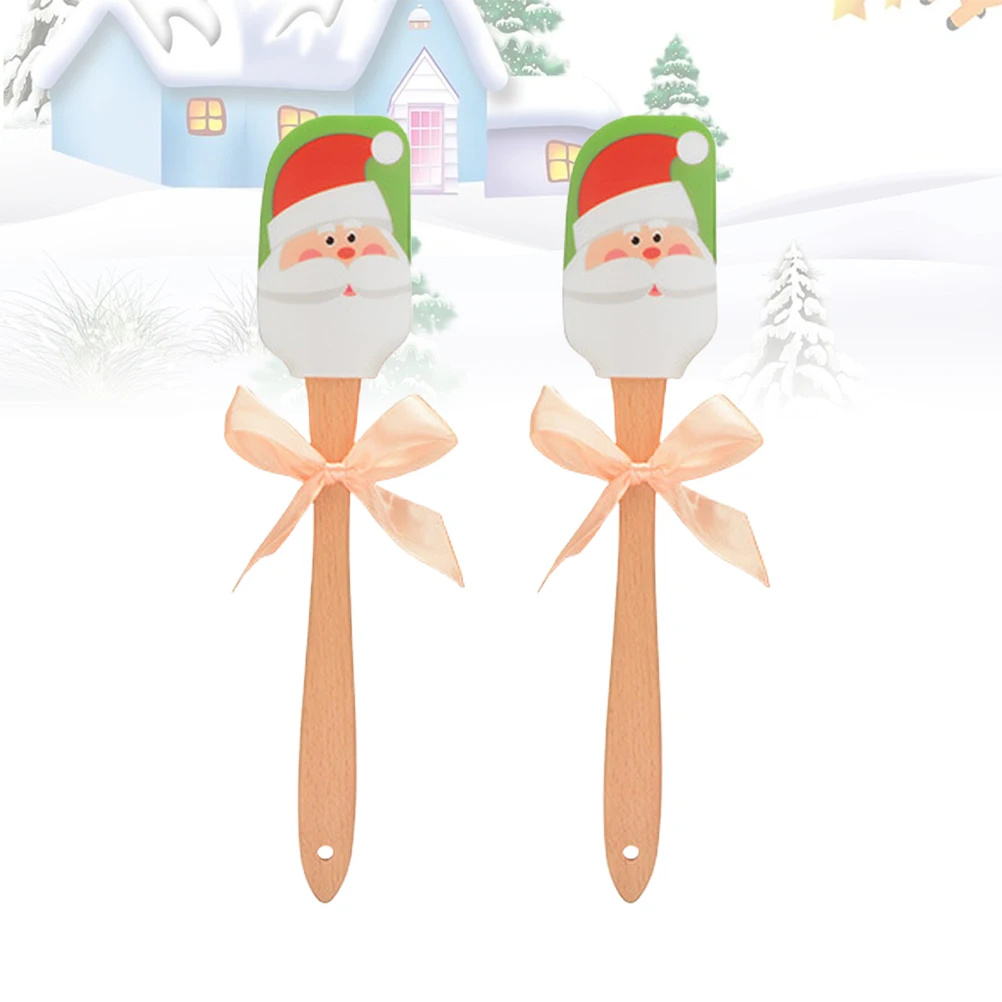 

2Pcs Santa Claus Christmas Silicone Spatula Wooden Handle Scraper Baking Mixing Cream Butter Kitchen Tool Cream Butter Spatula
