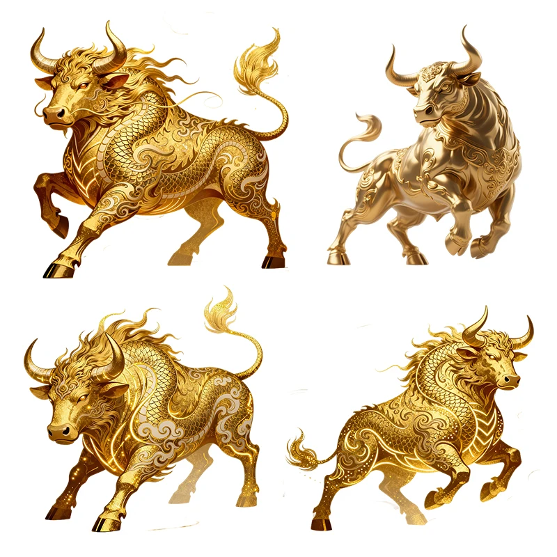 Three Ratels CEE51 golden bull with dragon patterns Artistic wall stickers for home decoration Car body decal waterproof