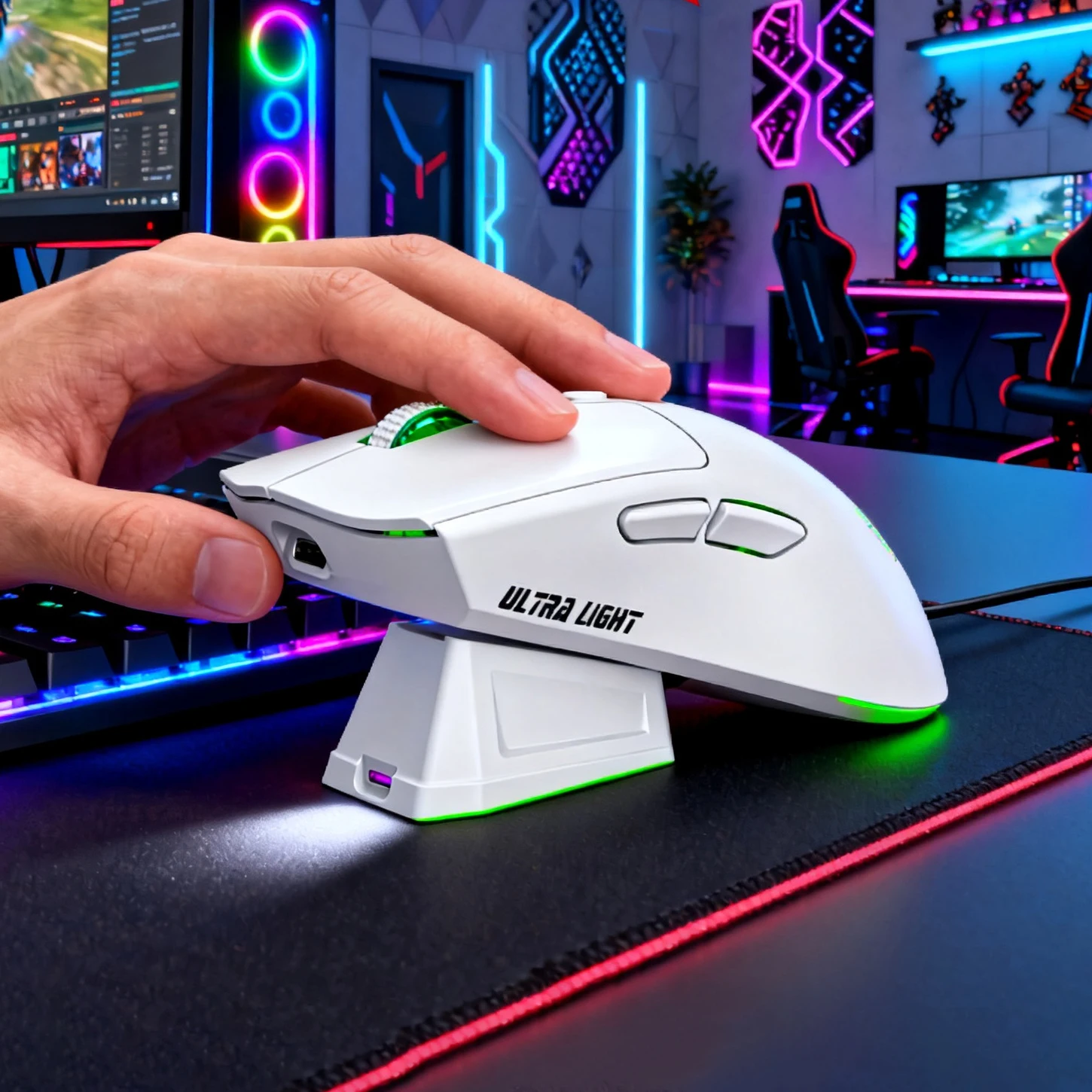 

НОВАЯ Игровая мышь с магнитной зарядной док-станцией, 3-скоростная регулировка DPI, беспроводная, эргономичный дизайн, 2-режимное подключение