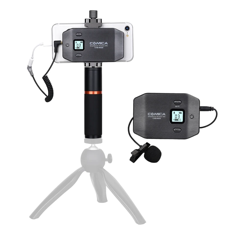 COMICA CVM-WS50(C) Wireless Lapel Video Microphone with Mini Tripod for Phone/YouTube Interview Video Recording