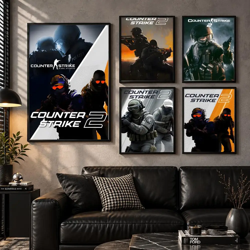 Counter Strike FPS Game Tactical Shooting Competition Poster Modern Self Adhesive Wall Art Prints for Bedroom Living Room