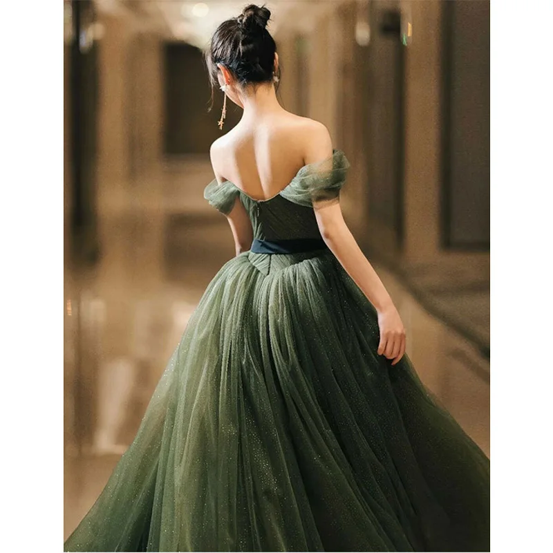 LZPOVE-vestido de noche largo verde militar con lentejuelas para mujer, vestido de noche con hombros descubiertos, Princesa, fiesta de graduación, banquete, boda