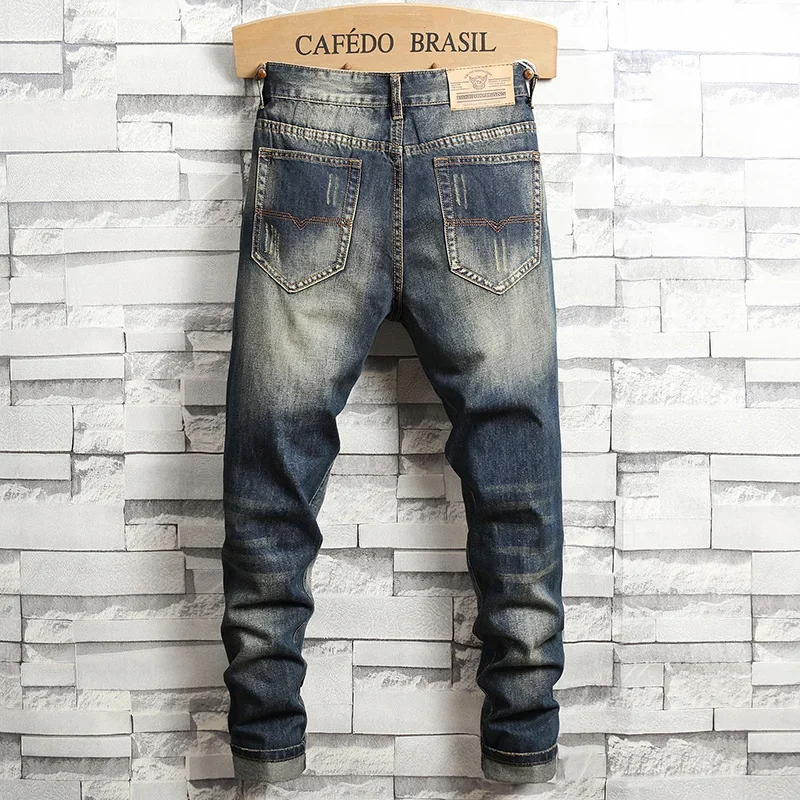 2024 Nuovo Stile Distressed Strappato Slim Fit Jeans per Gli Uomini High Street Stile Coreano Stretch Dritto Moda Denim Pantaloni Maschili