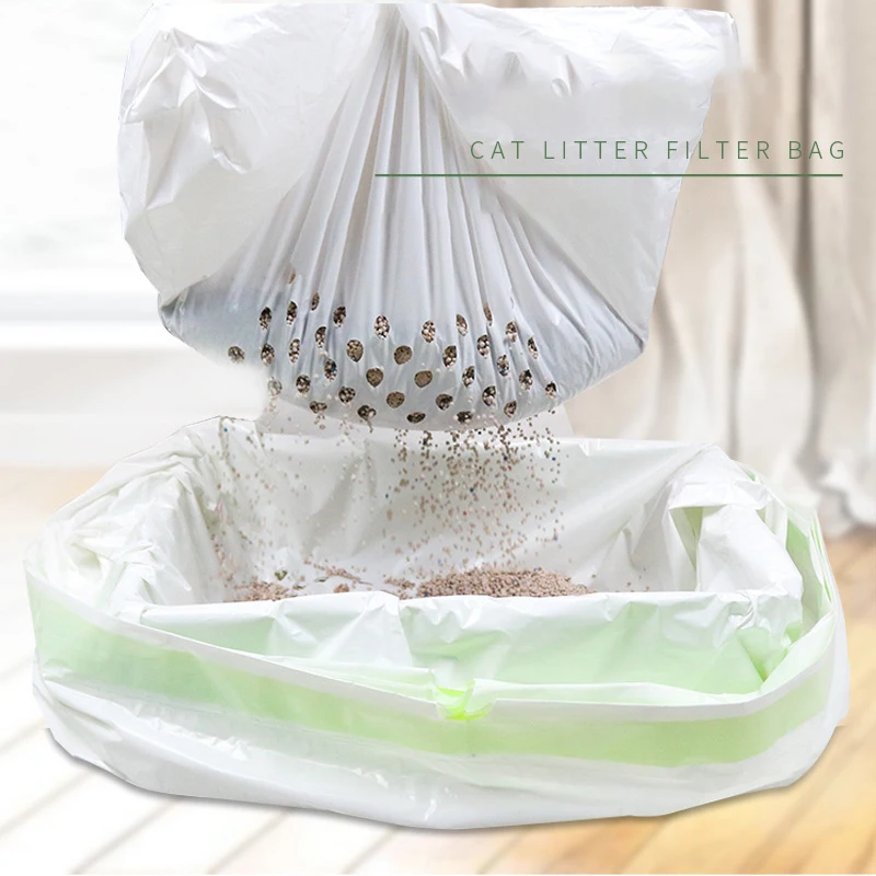 

7pcs/set Portable Cat Litter Filter Bag Thickened Plastic Hidden Pull Strap Pet Poop Bag with Filter Hole Pet Cleaning Supplies