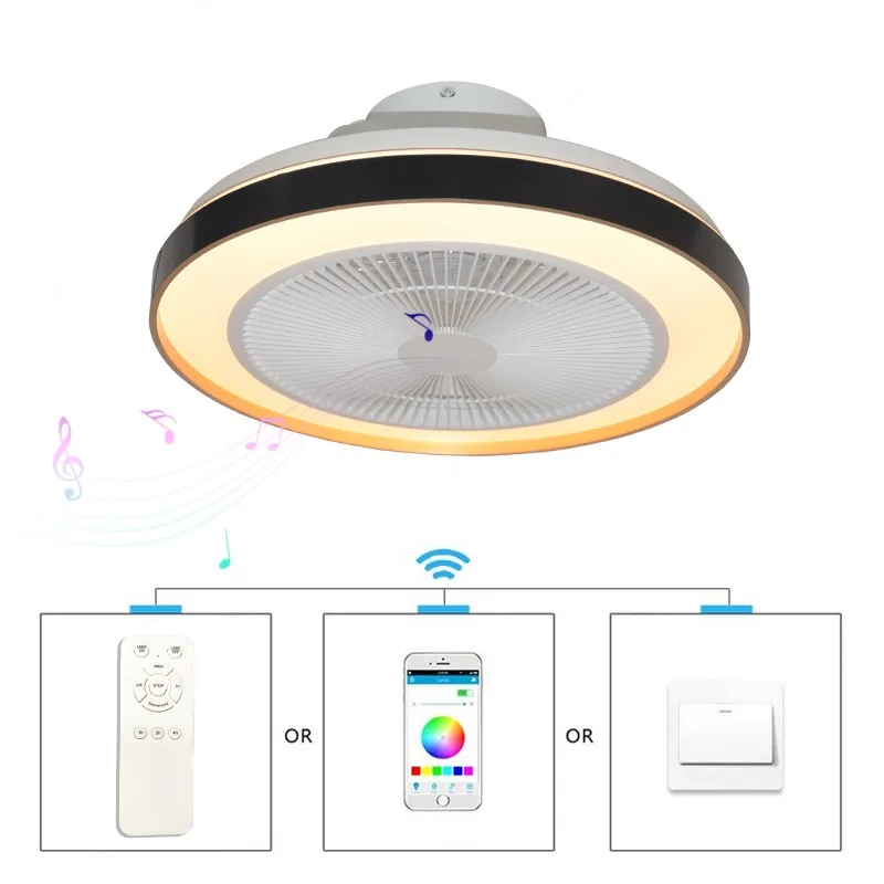 20 Inch Air Ventilation Mini LED Ceiling Fan Lamp APP and Remote Control Ultra-thin Size for Low Building