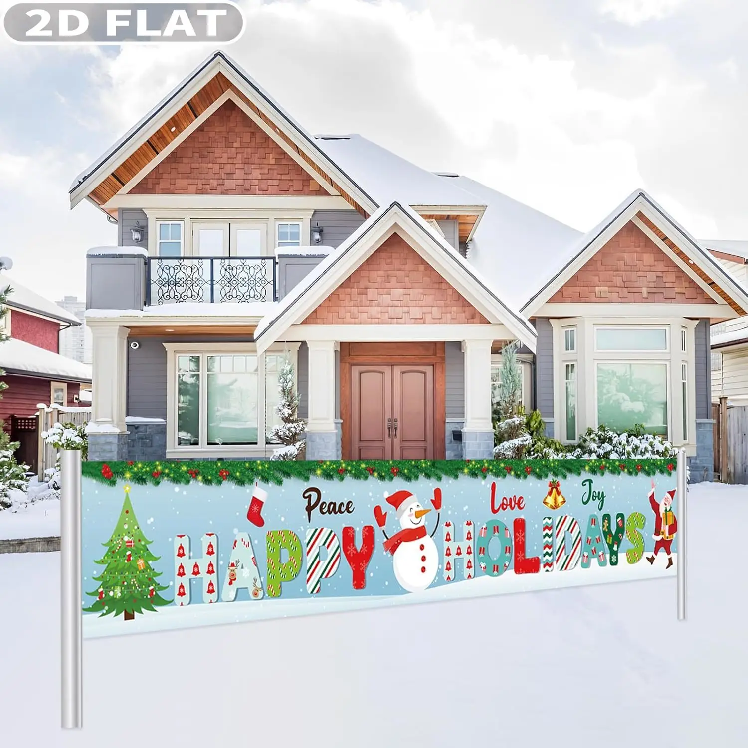 1pc Pace Love Joy Happy Holidays Banner, 20x118 inch Blue Merry Christmas Yard Banner, Xmas Holidays Christmas Decor 2026