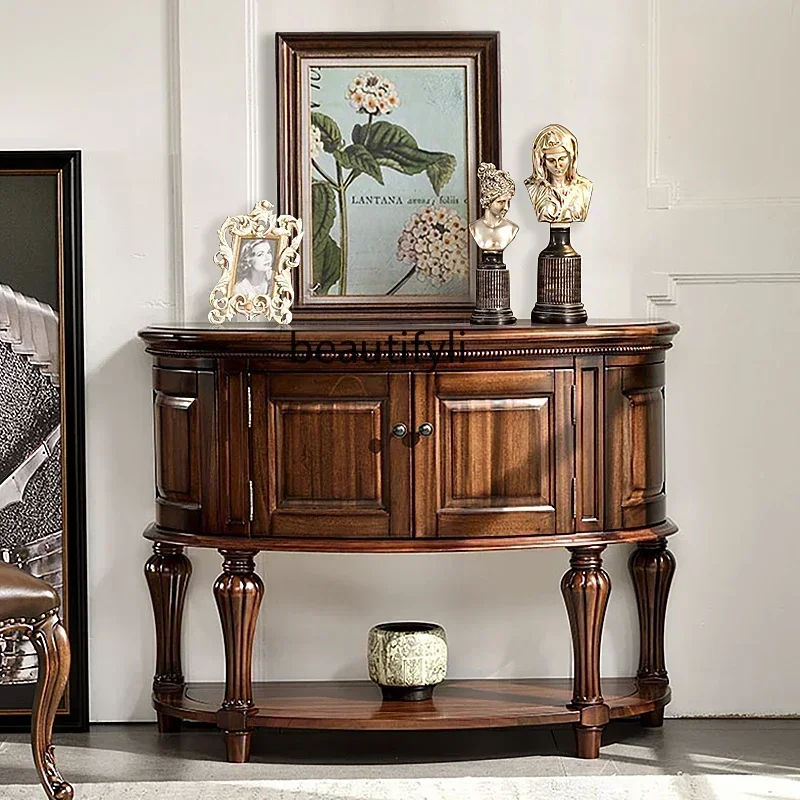 American solid wood simple semicircle foyer against the wall Entrance platform Corridor cabinet Restaurant side locker Y