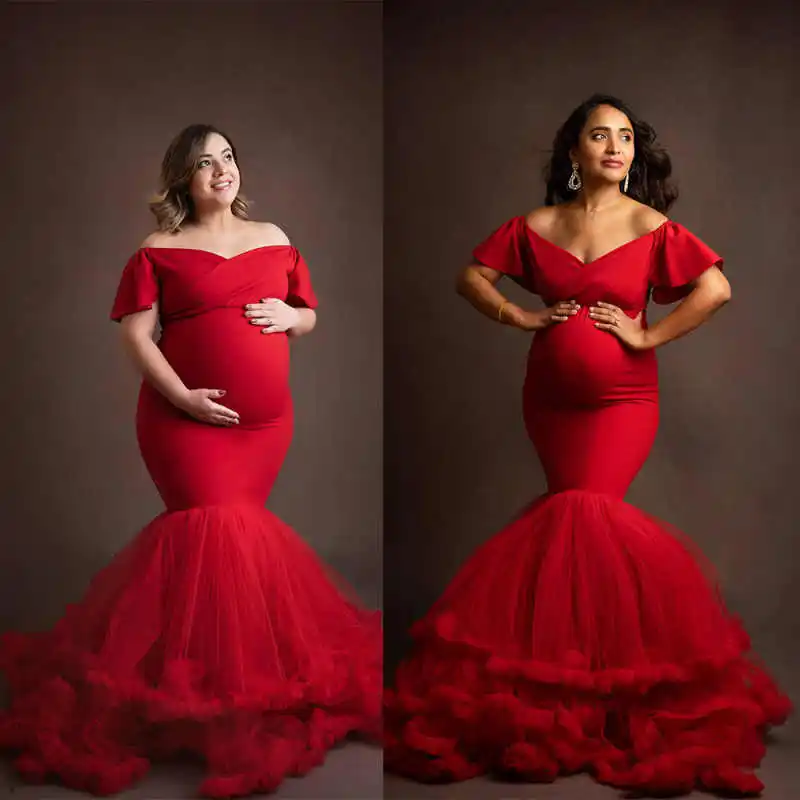 

Graceful Dresses Women Robe Off Shoulder Ruffles Maternity Dressing Shower Gown for Photography Custom Made