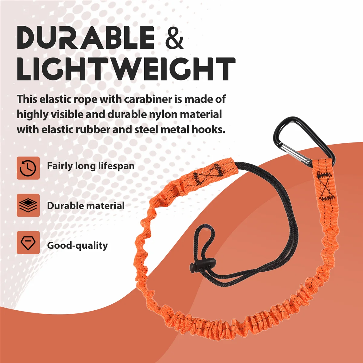 حبل أدوات A03V، 3 قطع حبل أمان مع حلقة تسلق، حبل أمان ممتص للصدمات، حبل أمان قابل للتعديل لأدوات العمل