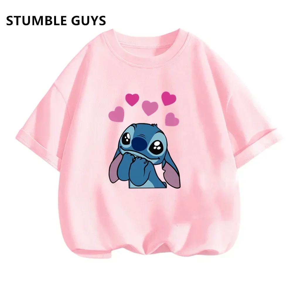 Disney Lilo Stitch Children T-Shirt Kawaii T Shirt Anime Cartoons Children Casual Clothes Tee Shirt Kid Girl Boy Fashion Y2K Top