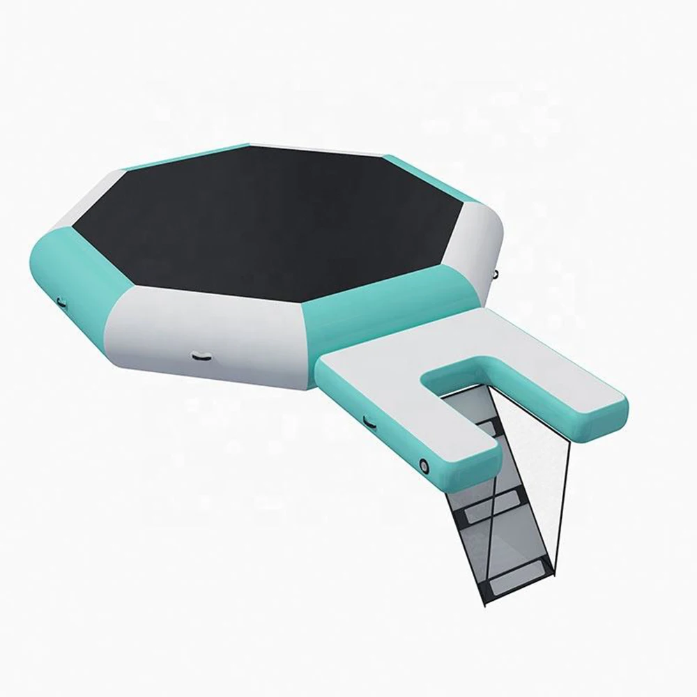 

Inflatable Water Trampoline 10ft , Round Inflatable Water Bouncer With Yellow Escalator And 4-Step Ladder, Water Trampoline