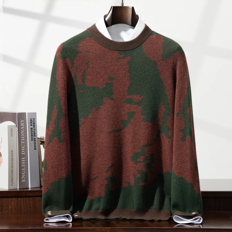 Trendy men's 100% pure cashmere pullover high-quality luxury knitted round neck sweater streetwear Pull tops loose Jumper