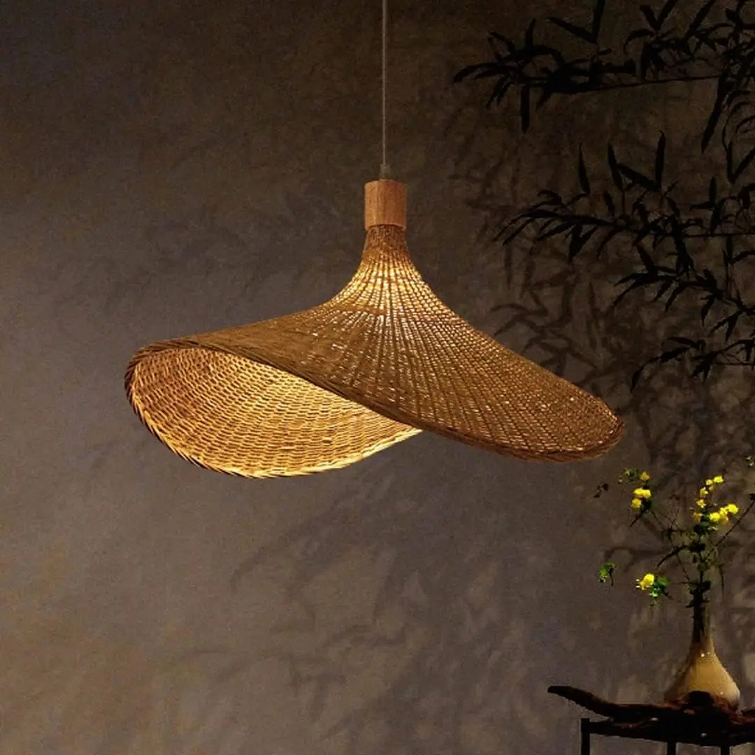 

50/60 см бамбуковая тканая люстра, плетеный абажур, подвесной светильник, ретро-ротанг, подвесной светильник ручной работы, подвесной светильник в форме шляпы E27