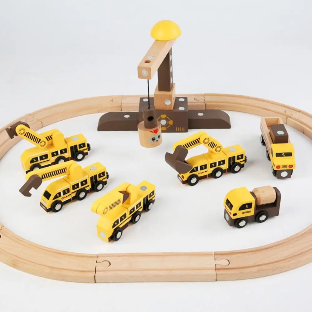 

Wooden Variety Assembling Car Scene Combined Train Magnetic Track Engineering Small Train DIY Assembly Cross Track Railway
