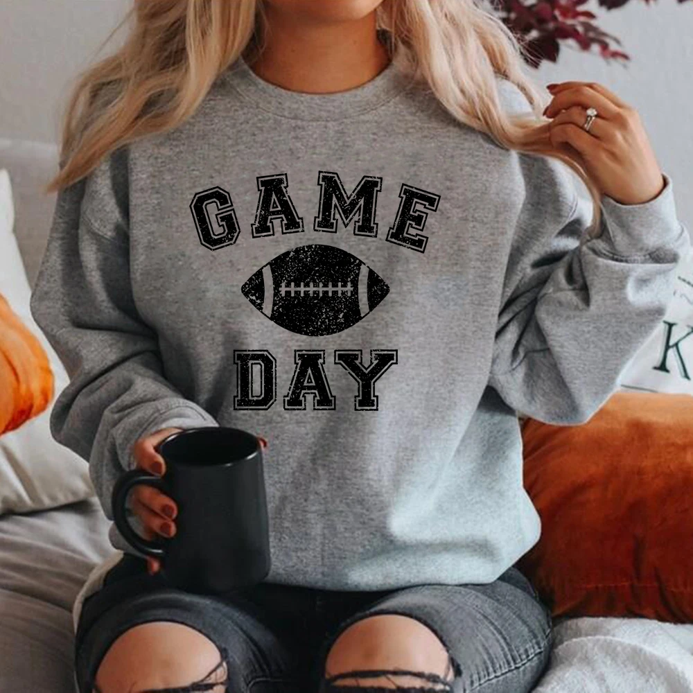 

Game Day Sweatshirt Women's Football Hoodie Sunday Funday Crewneck Sweatshirt Long Sleeve Vintage Pullover Casual Tops Hoodies