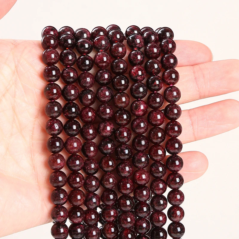 1A batu alami merah tua manik Garnet bulat longgar Spacer 4 6 8 10mm memilih ukuran untuk membuat perhiasan Diy kalung gelang Aksesori