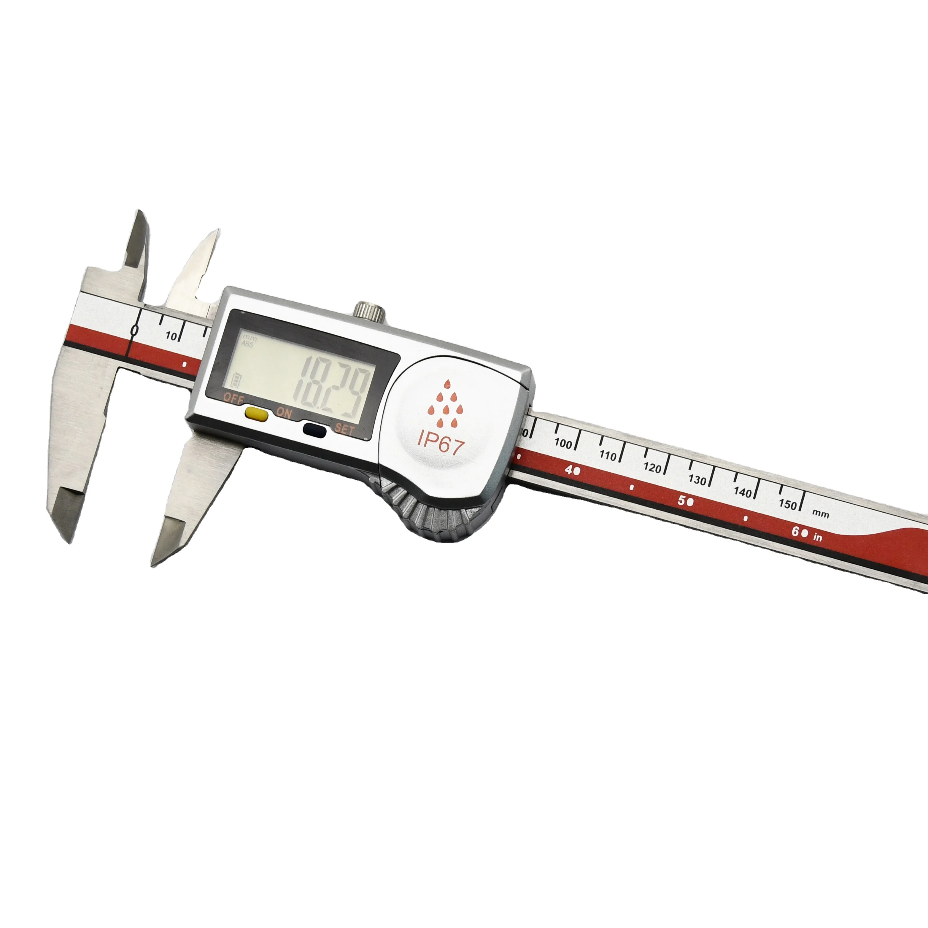 High Precision Waterproof Digital Caliper With Large LCD Screen IP67 Red/Black 6