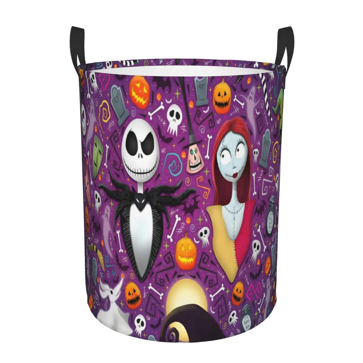 Custom Halloween Horror Skull Jack Sally In Love Laundry Hamper Large Storage Basket Christmas Kids Nursery Toy Organizer