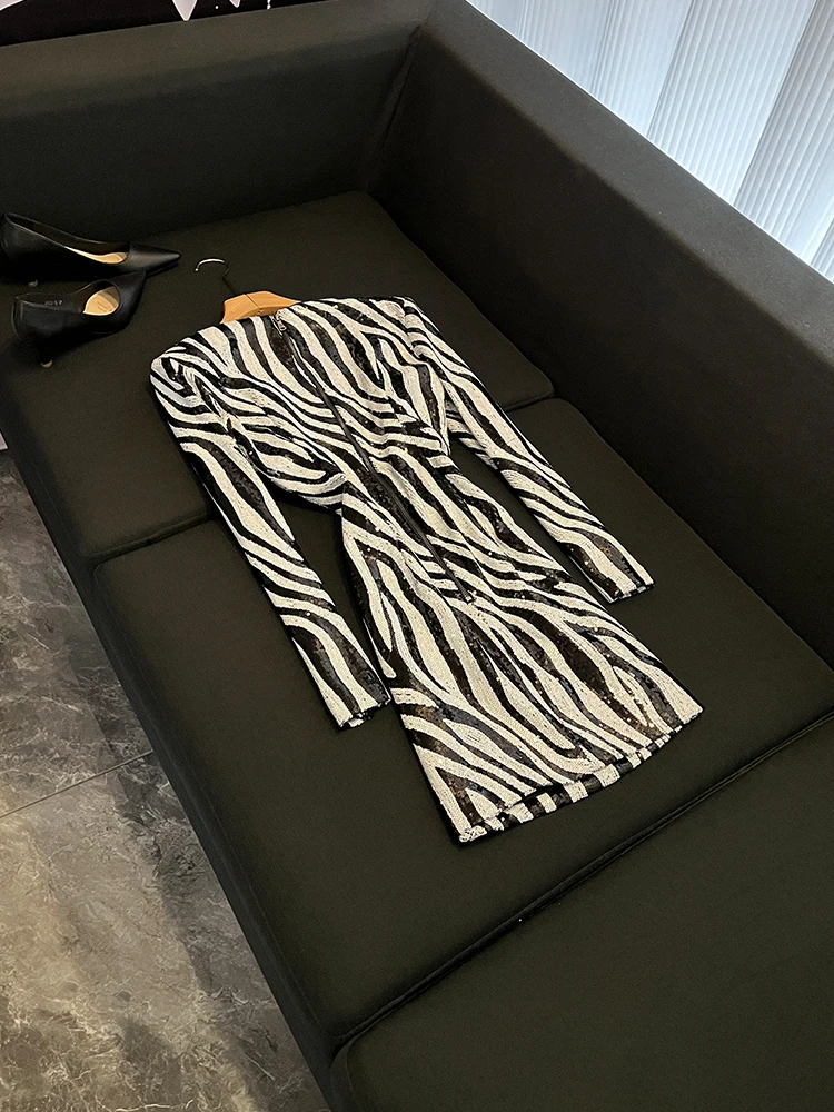 Inig paillettes imprimé zèbre rond Ne ajusté portefeuille moulante Dr trajet Sle taille moyenne t-shirt acétate fibre été dames jupe