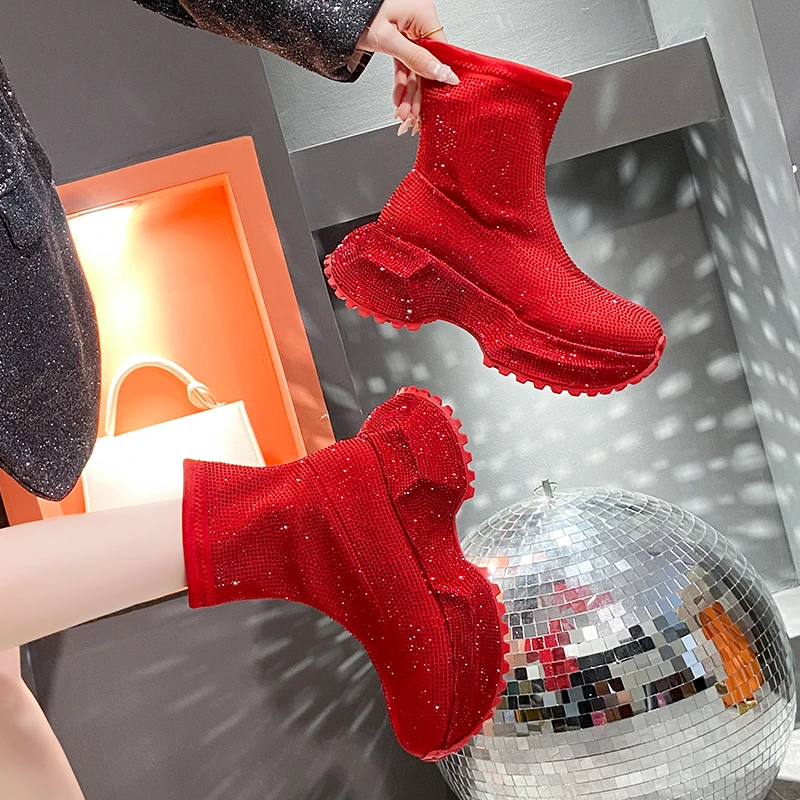 

Thick-soled, Height-increasing, Round-toed, Full-diamond, Versatile, Comfortable, Anti-slip and Breathable Women's Ankle Boots