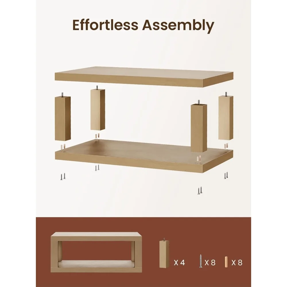 Coffee Table, 47" Rectangle Coffee Table with 2-Tier Storage Space, Large Farmhouse Center Table Space, Customized