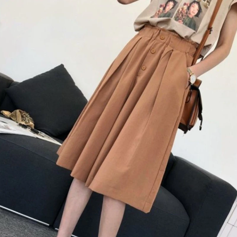 

Брюки женские мешковатые однотонные с высокой талией в консервативном стиле подростковые базовые популярные модные уличные повседневные летние новые Ulzzang уютные студенческие брюки