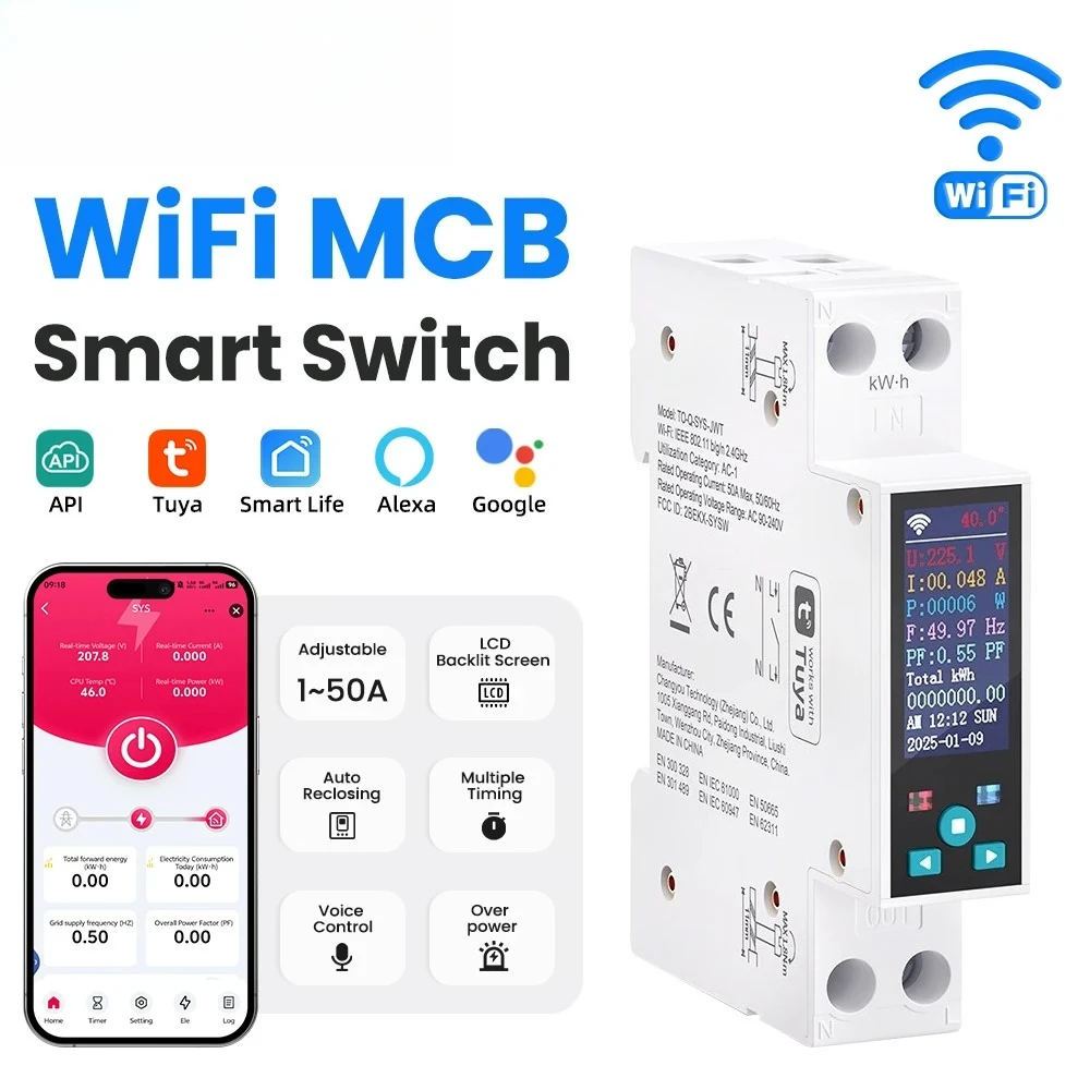 

Умный переключатель Tuya Wi-Fi/Zigbee с мониторингом энергии, реле таймера и ЖК-дисплеем, дистанционное управление через приложение для домашней автоматизации