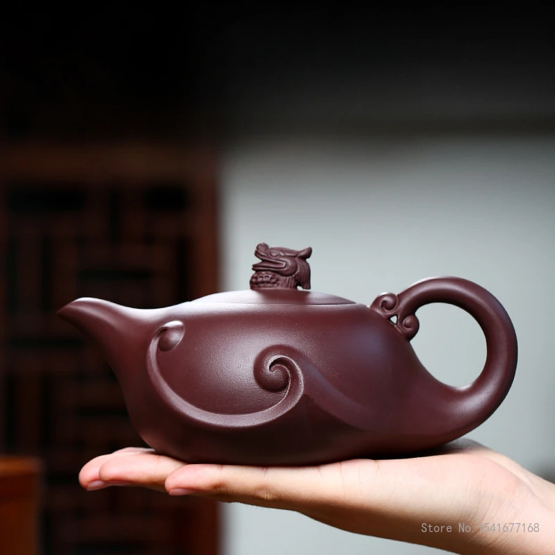 

Handmade Chinese Kongfu Tea Pots, Mud Ball Hole, Raw Ore Aged Purple Mud Purple Sand Xishi Yixing Purply Clay Teapot, 420ml, 1Pc