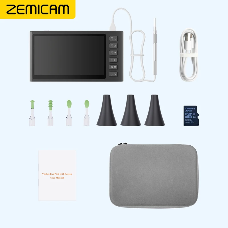 7'' IPS Screen Endoscope Camera Ear Cleaner Visual Otoscope 3.9MM Ultra Thin Waterproof Lens 1080P Split Design with Holder