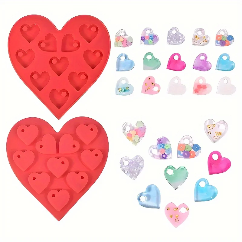1pc Love Heart Shaped Earrings with Holes Resin Epoxy Resin Romantic Heart Pendant Silicone Mould DIY Crafts Casting Valentine's