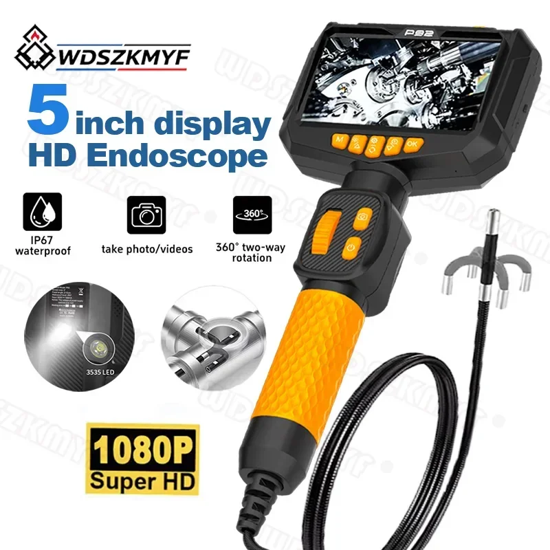 Endoscope Camera 6.0mm Lens 360° Left Right Rotation 1080P HD 5 Inch Display IP67 Waterproof  for Car Air Conditioning Repair