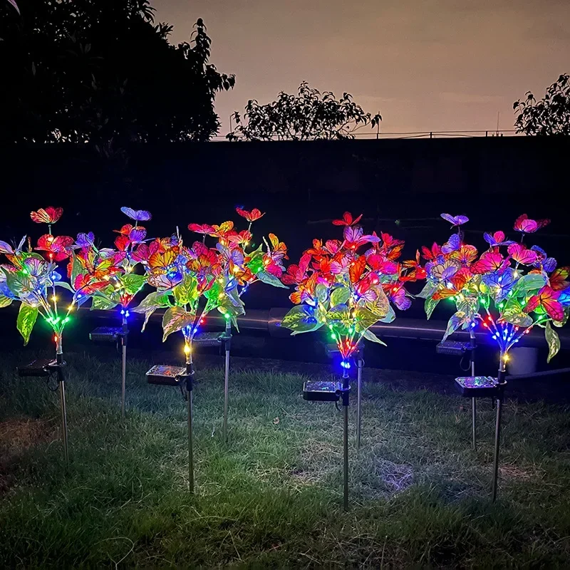 1/2/4PCS luci da giardino simulazione solare fiore farfalla prato luce spina di terra lampada impermeabile prato luce decorazione natalizia