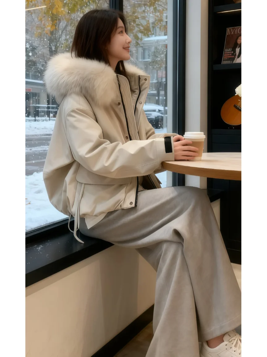 

Женская зимняя куртка-парка из хлопка с пуховым наполнителем, новая, свободного кроя, повседневная, теплая, с меховым воротником, рабочая одежда, большие размеры, верхняя одежда для женщин