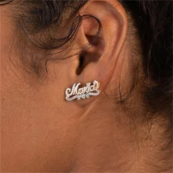 18K Gold Double Plated Script Stud Name Earrings Stainless Steel Personalized Name Earrings Custom Dog Earrings Gifts for Women