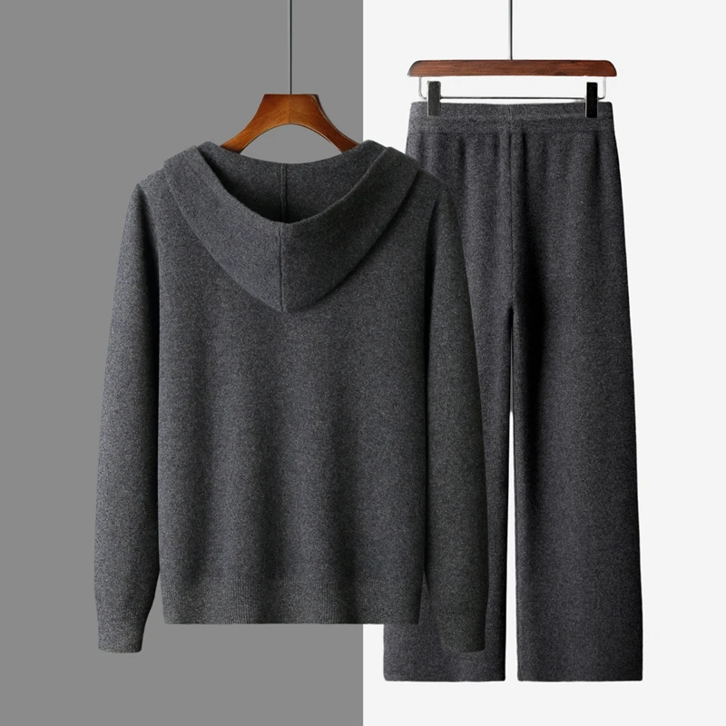Men 100% Cashmere Hooded Sweater Cardigan Casual Pants Set Place separate orders Thick Knitwear Autumn Winter Jacket Trousers