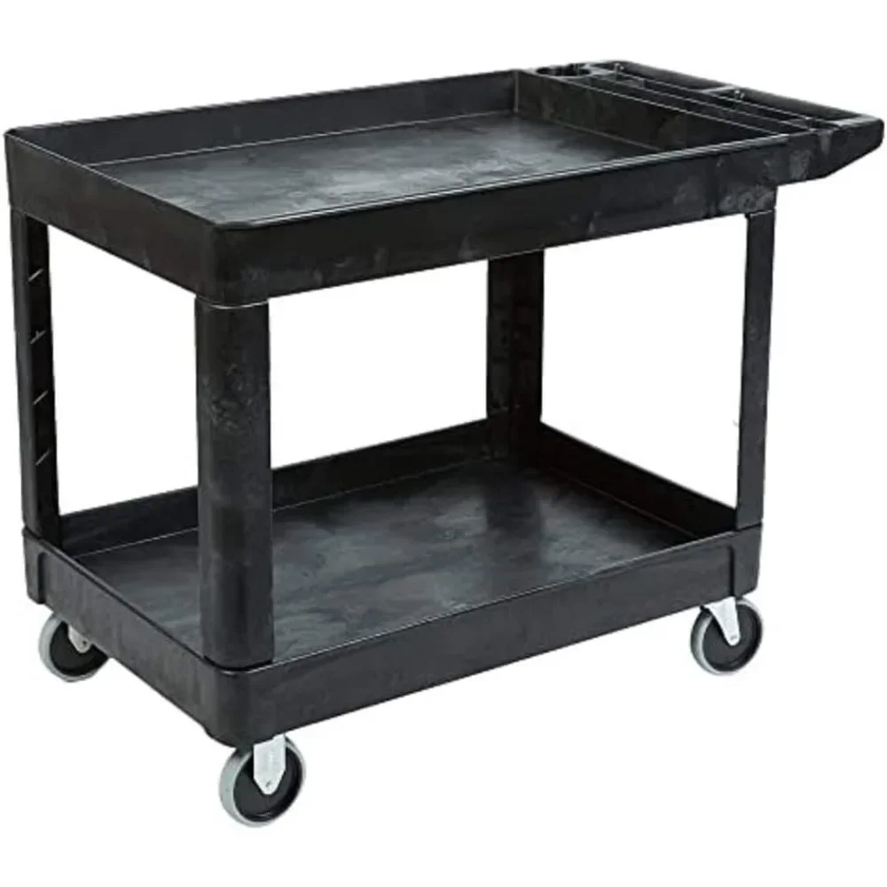 

2-Shelf Utility/Service Cart, Medium, Black, Lipped Shelves, Ergonomic Handle, 500 lbs. Capacity