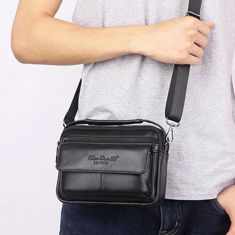 Men Genuine Leather Mini Cross body Messenger Bags Fanny Waist Pack Male Cowhide Belt Bum Top Handle Single Shoulder Bag Handbag