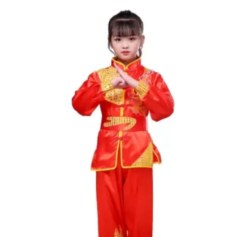 Pakaian tradisional Cina Wushu seragam Tai Chi anak-anak pakaian Kungfu kinerja panggung Tahun Baru atasan Hanfu + celana + kostum bet