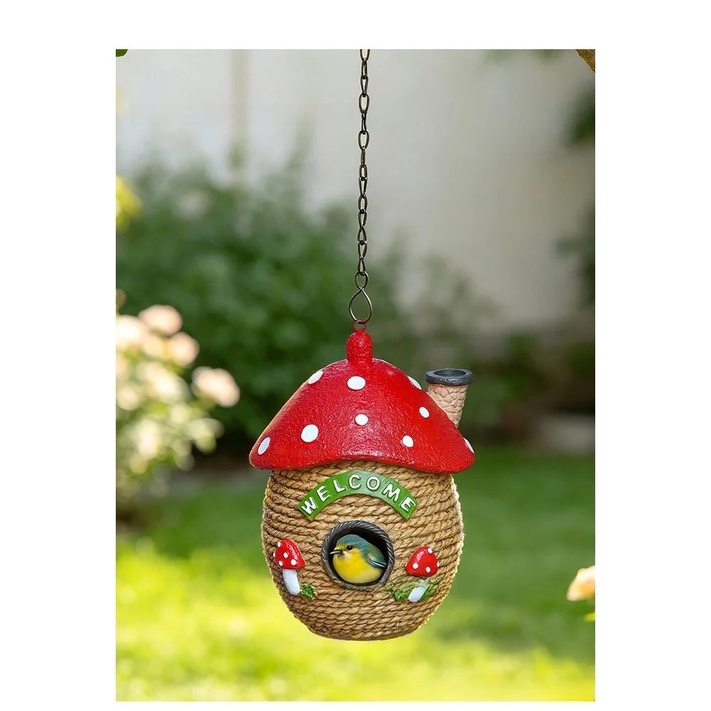For Outdoor Garden Display 13.5*10*19cm Hanging Bird Shelter Mushroom Shaped Birdhouse Rustic Countryside Style