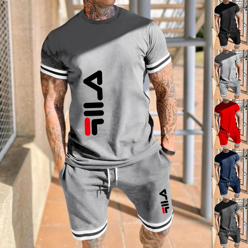 Brand T-shirt + Shorts Men\'s Tracksuit 2 Piece Set Summer Sport Suit Short Sleeve T Shirt And Shorts Casual Fashion Man Clothing