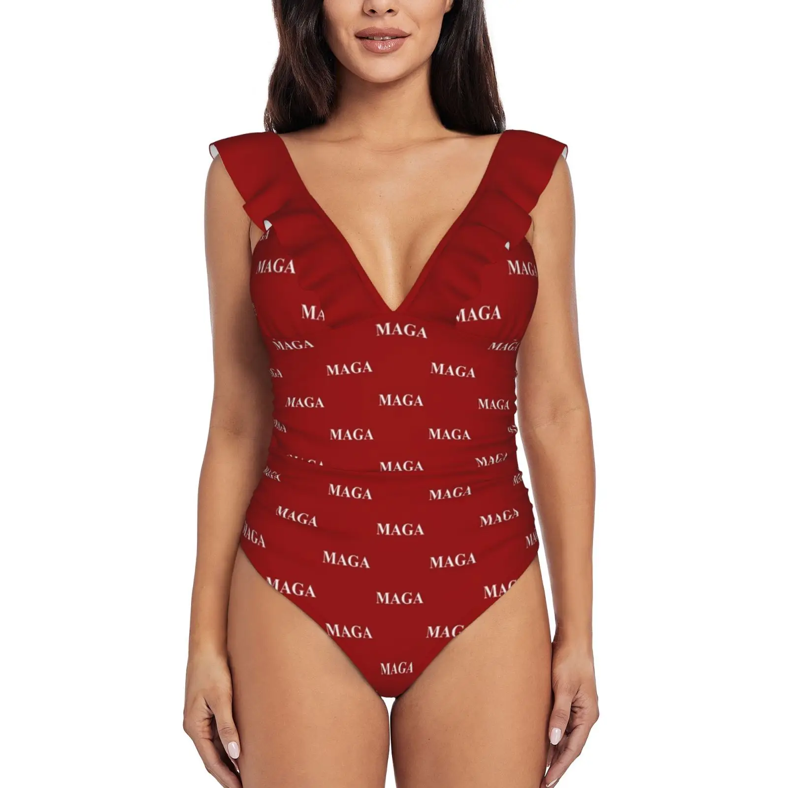 

Maga Make America Great Again Shirt , Maga Red , Trump 2020 Monokini New Ruffle One Piece Swimsuit Female Sexy Swimwear Women